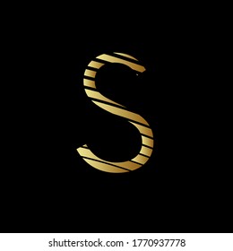 Capital letter S with golden metal appearance editable vector