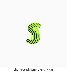 Capital letter S in green and blue color in curved lines, editable vector