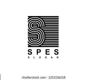 Capital letter S is inscribed in a square.. Modern template for monograms, logos, emblems, initials. Made of black stripes overlapping with shadows