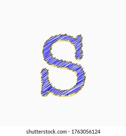 Capital letter S, sewing blue thread, editable vector