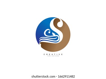 capital letter S Two tone circle monogram logo flourishes logotype