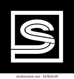 Capital letter S From white stripe enclosed in a square . Overlapping with shadows monogram, logo, emblem. Trendy design.