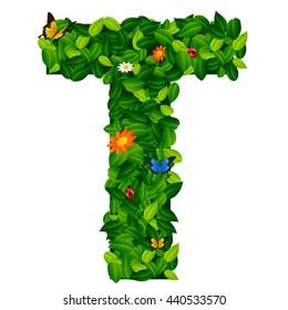 capital letter T from leaf on white background