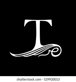 Capital Letter T for Monograms, Emblems and Logos. Beautiful Filigree Font. Is at Conceptual wing or waves