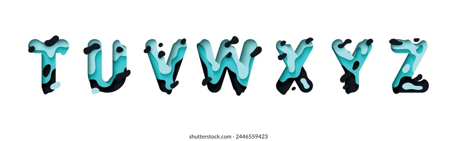 Großbuchstabe T, U, V, W, X, Y, Z, Schriftdesign im Papierschnittstil. Vektorillustration