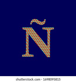 Capital letter Ñ, with texture in the form of cubes in vibrant colors, editable vector