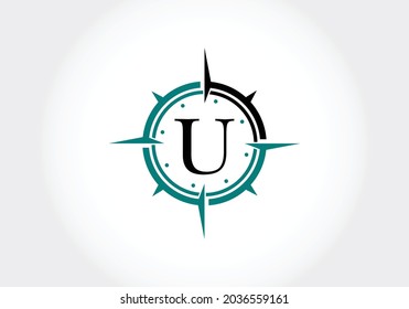 Capital letter U with Creative Compass Concept Logo Design Template. Compass logo sign symbol. Modern vector logo design for business and company identity.