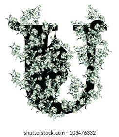 Capital letter U from flowers in vector.