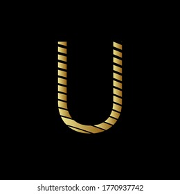 Capital letter U with golden metal appearance editable vector