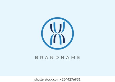 Capital letter U shaped DNA in a circle logo design vector template.