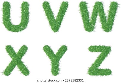 Großbuchstabe U V W X Y Z, grünes Gras, Vektorgrafik