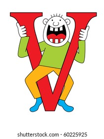 Capital letter V with a child