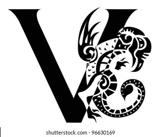 Capital Letter V Gargoyle Stock Vector (Royalty Free) 96630169 ...