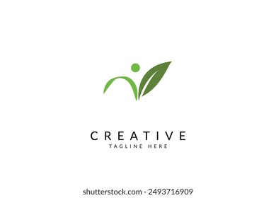 Capital letter V with leaf logo vector icon illustration.