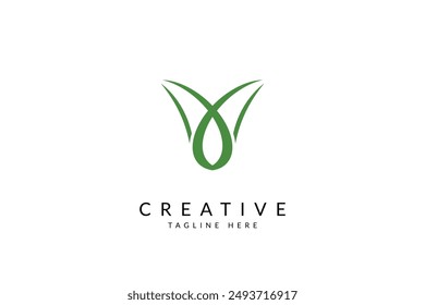 Capital letter V with leaf logo vector icon illustration.