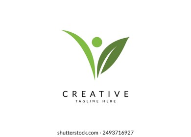 Capital letter V with leaf logo vector icon illustration.