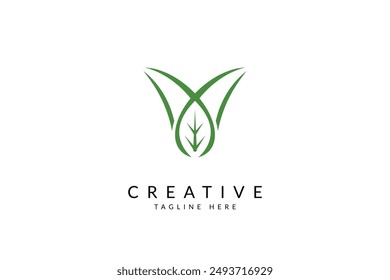 Capital letter V with leaf logo vector icon illustration.