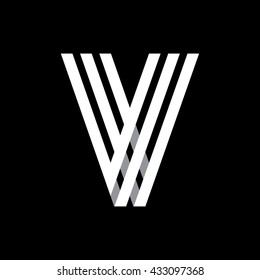 Capital letter V. Made of of three white stripes Overlapping with shadows. Logo, monogram, emblem trendy design.