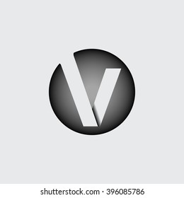 Capital letter V. Made of wide white stripes Overlapping with shadows. Logo, monogram, emblem trendy design.