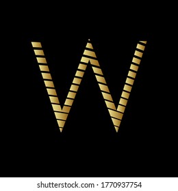 Capital letter W with golden metal appearance editable vector