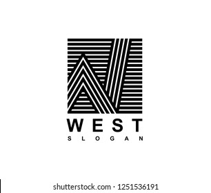 Capital letter W is inscribed in a square.. Modern template for monograms, logos, emblems, initials. Made of black stripes overlapping with shadows