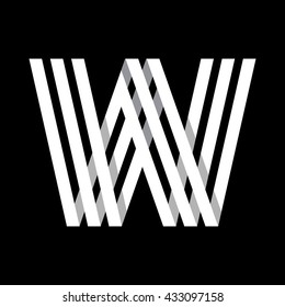 Capital letter W. Made of of three white stripes Overlapping with shadows. Logo, monogram, emblem trendy design.