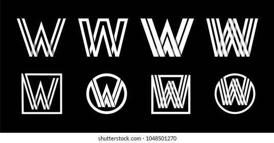 Capital letter W. Modern set for monograms, logos, emblems, initials. Made of white stripes Overlapping with shadows