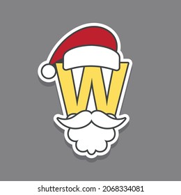 capital letter w with red santa's hat and christmas design elements isolated on grey background.