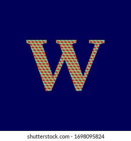Capital letter W, with texture in the form of cubes in vibrant colors, editable vector