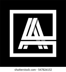 Capital letter A From white stripe enclosed in a square . Overlapping with shadows monogram, logo, emblem. Trendy design.