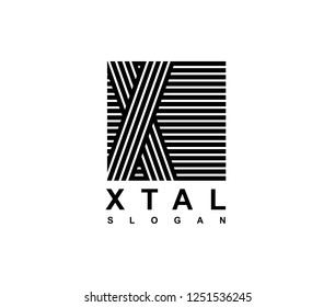 Capital letter X is inscribed in a square.. Modern template for monograms, logos, emblems, initials. Made of black stripes overlapping with shadows