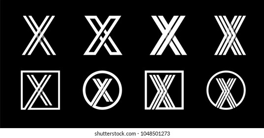 Capital letter X. Modern set for monograms, logos, emblems, initials. Made of white stripes Overlapping with shadows