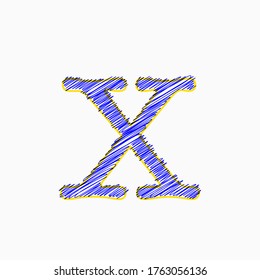 Capital letter X, sewing blue thread, editable vector