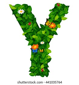 capital letter Y from leaf on white background