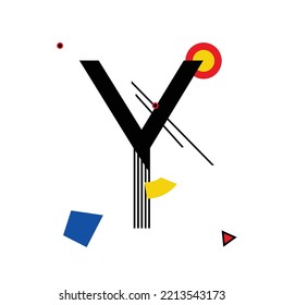 Letra mayúscula "Y" compuesta de formas geométricas simples, en estilo suprematismo, inspirada en pinturas de Kazimir Malevich y Wassily Kandinsky