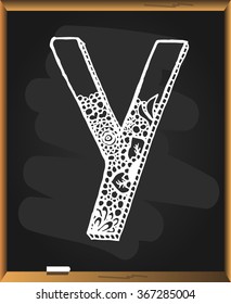 Capital letter Y on chalkboard background. Free hand drawn. Vector illustration.