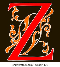 Capital letter Z. Large letter. illuminated letter.