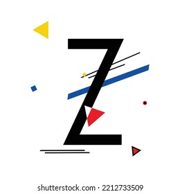 Letra mayúscula "Z" compuesta por formas geométricas simples, en estilo Suprematismo, inspirada en pinturas de Kazimir Malevich y Wassily Kandinsky