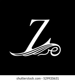 Capital Letter Z for Monograms, Emblems and Logos. Beautiful Filigree Font. Is at Conceptual wing or waves