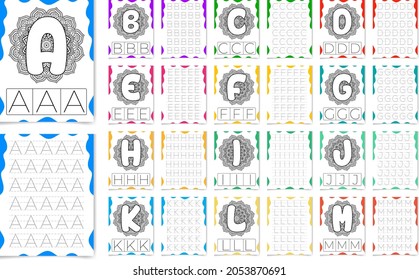 Letras de capital Alfabet mandala colorear páginas y libros para la educación infantil