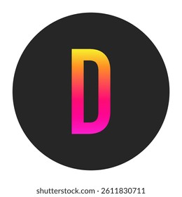 Capital Letters D with colorful gradient on a plain dark circle, clean and minimal design for logo, branding, UI, or creative identity.