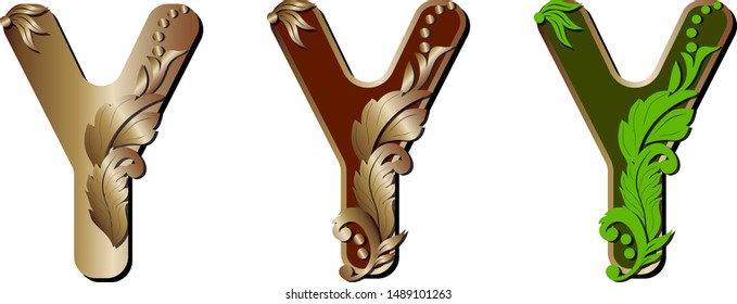 Capital letters are decorated with decorative leaves, letter Y 
