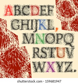 Capital letters drawing pen, vector font