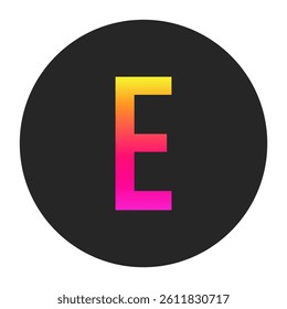 Capital Letters E with colorful gradient on a plain dark circle, clean and minimal design for logo, branding, UI, or creative identity.