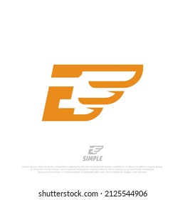 Capital letters E with fast wings illustration design element. Airplane wing logo template. Vector abstract material design, flat, line-art style