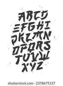 Capital letters of the English alphabet, drawn with a brush by hand. A unique Japanese-style font. Lettering. Vector alphabet on a white background.