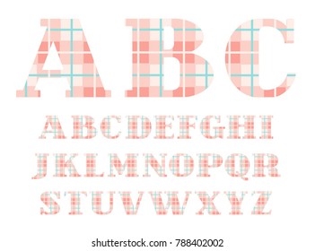 Capital Letters Of The English Alphabet With Serifs Checkered Vector Font Pink