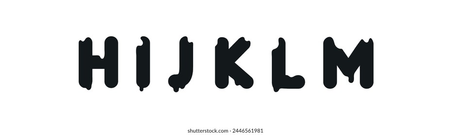 capital letters H, I, J, K, L, M, font design in style graffiti lettering with liquid paint. vector illustration