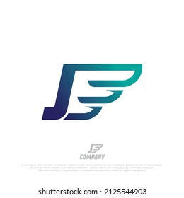 Capital letters J with fast wings illustration design element. Airplane wing logo template. Vector abstract material design, flat, line-art style