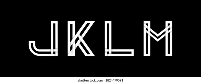 Capital letters J, K, L, M. Created from interwoven white stripes with shadows on a black background. Template for creating logo, emblems, monograms, personal initials, corporate identity. Vector